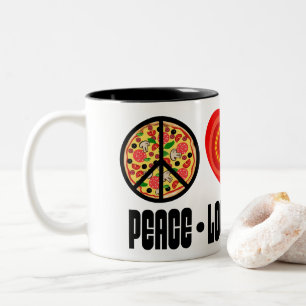 Pizza Peace Sign Tomato Herz und Basil Blätter Zweifarbige Tasse