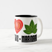 Pizza Peace Sign Tomato Herz und Basil Blätter Zweifarbige Tasse (VorderseiteRechts)