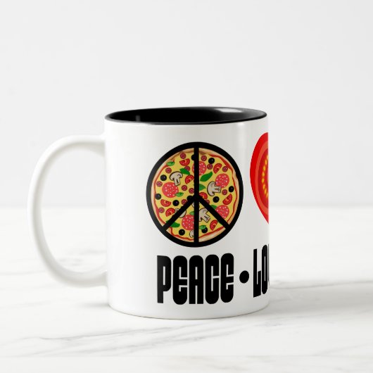 Pizza Peace Sign Tomato Herz und Basil Blätter Zweifarbige Tasse (Links)