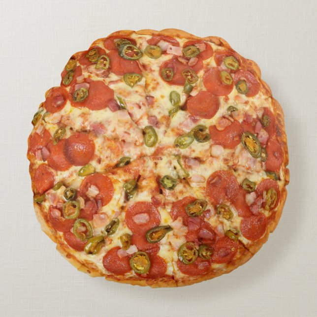 Pizza Pepperoni für die Man-Höhle Rundes Kissen (Vorderseite)