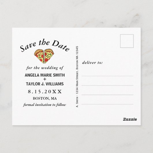Pizza Pie Amore Typografy Wedding Save the Date Postkarte (Rückseite)