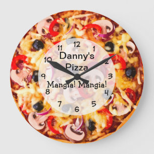 Pizza Pie Italian Food Theme Große Wanduhr