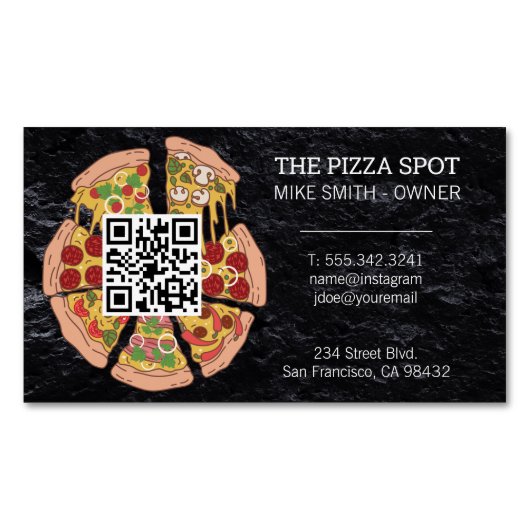 Pizza Pie Slices | QR-Code Magnetische Visitenkarte (Vorderseite)