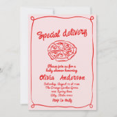 Pizza Pink Handgezogene Spezial Kinderdusche Einladung (Vorderseite)