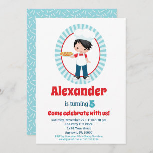 Pizza Pizza Party Black Hairs Birthday Einladung