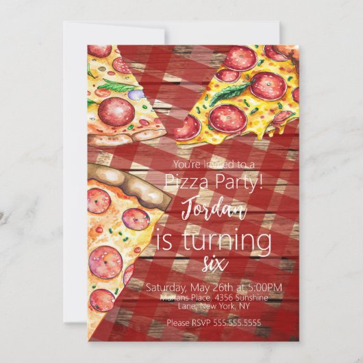 Pizza Pizza Pie Slices Birthday Party Script Einladung (Vorderseite)