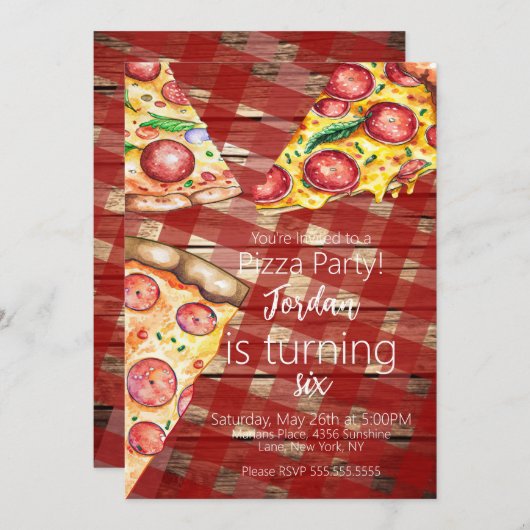 Pizza Pizza Pie Slices Birthday Party Script Einladung (Vorne/Hinten)