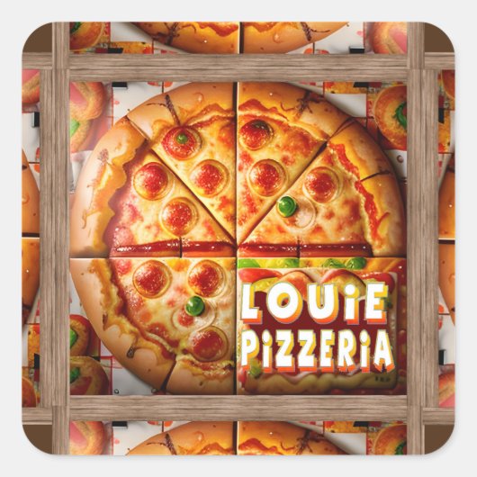 Pizza Pizzeria Design Quadratischer Aufkleber (Vorderseite)
