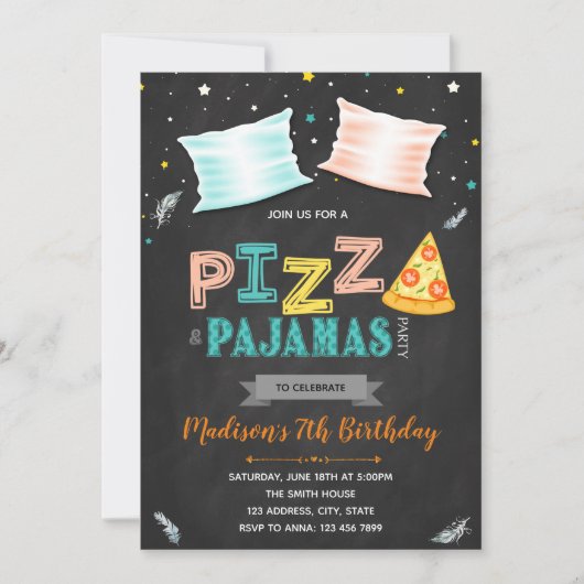 Pizza Pjamas Party Einladung (Vorderseite)
