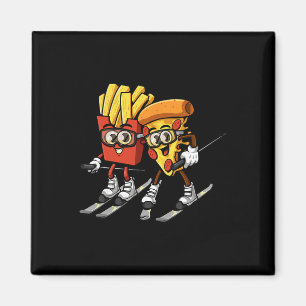 Pizza Pommes Frites Ski Lustig Skifahrer Fast Food Magnet