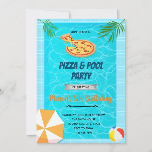 Pizza Pool Geburtstagseinladung Dankeskarte (Vorderseite)