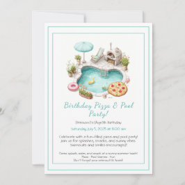 Pizza Pool Party Einladung - Spaß Sommer Geburtsta