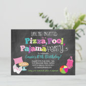 Pizza, Pool und Pajama Party Einladung (Stehend Vorderseite)