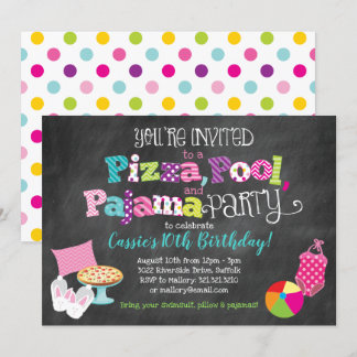 Pizza, Pool und Pajama Party Einladung