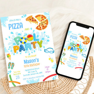 Pizza-Poolparty-Geburtstagseinladung Einladung