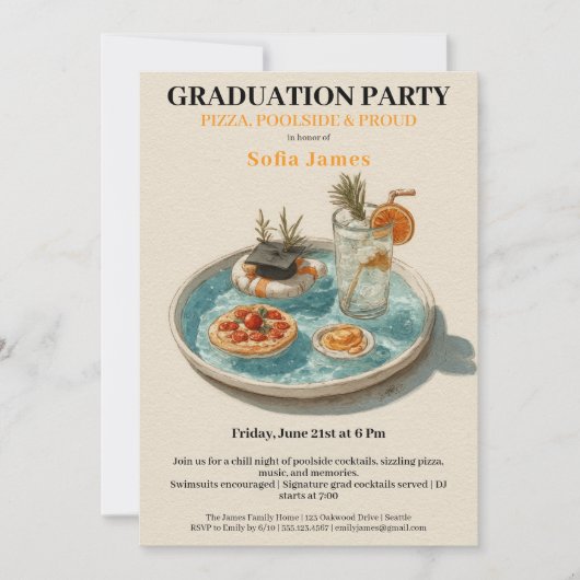 Pizza, Poolside, Pool Party | graduation party Einladung (Vorderseite)