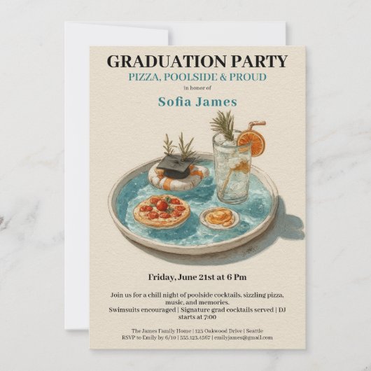 Pizza, Poolside, Pool Party | graduation party Einladung (Vorderseite)