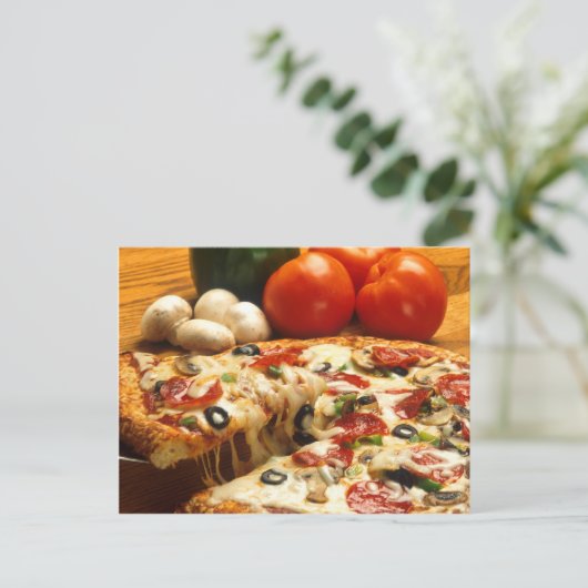 Pizza Postkarte (Stehend Vorderseite)