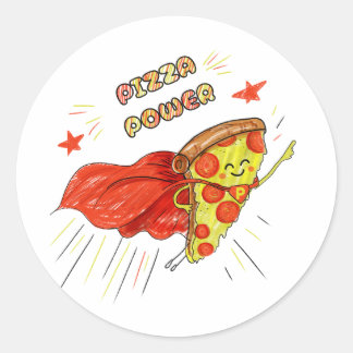 Pizza Power – Lustiger Superhelden-Pizza-Schneide Runder Aufkleber