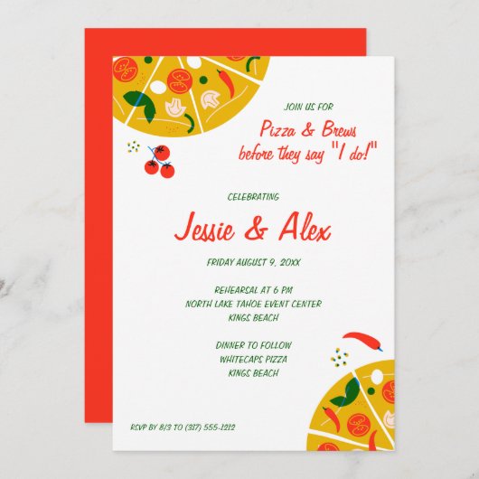 Pizza Probe Dinner Einladung (Vorne/Hinten)