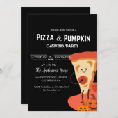 Pizza & Pumpkin Halloween Schnitzerei Party Einladung (Vorne/Hinten)