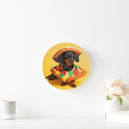 Pizza Puppy Runde Wanduhr (Zuhause)