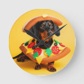 Pizza Puppy Runde Wanduhr (Vorderseite)