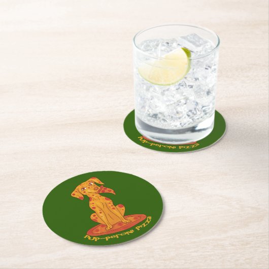 Pizza Puppy Runder Pappuntersetzer (Vor Ort)