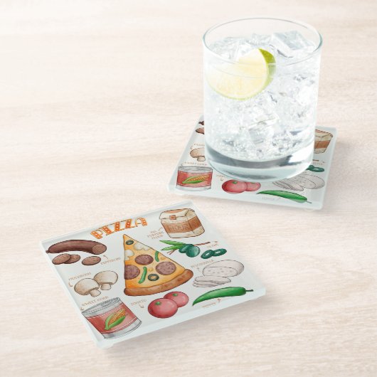 Pizza Recipe Glass Untersetzer (Schrägansicht)
