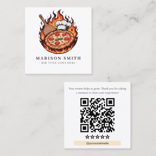 Pizza Restaurant Bewertungs-QR-Code Quadratische Visitenkarte (Vorne/Hinten)