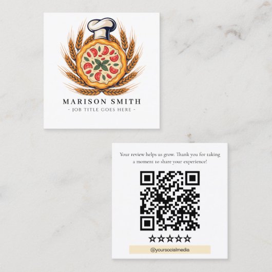 Pizza Restaurant Bewertungs-QR-Code  Quadratische Visitenkarte (Vorne/Hinten)