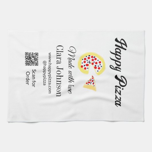Pizza restaurant cafe pizzeria scan QR code order  Geschirrtuch (Horizontal)