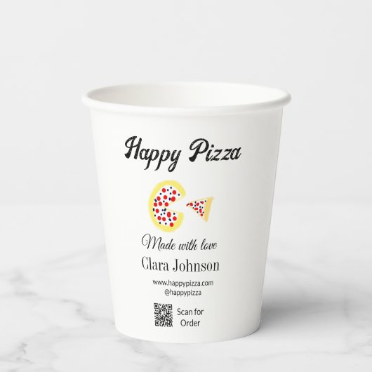 Pizza restaurant cafe pizzeria scan QR code order  Pappbecher (Rückseite)