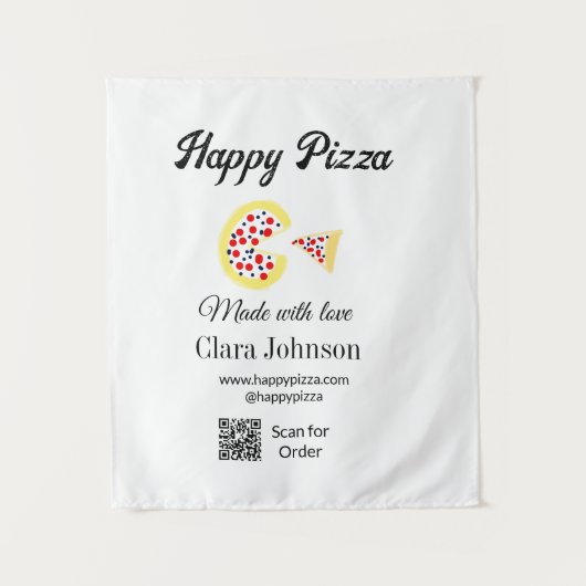 Pizza restaurant cafe pizzeria scan QR code order Wandteppich (Vorderseite)