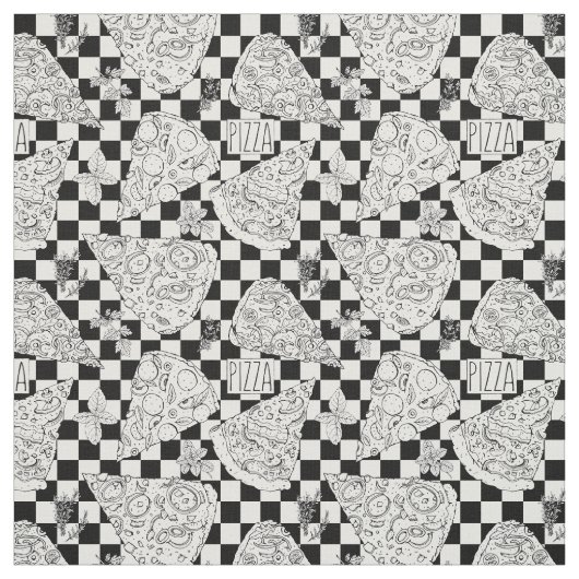 Pizza Restaurant Koch Black and White Checked Stoff (Muster)