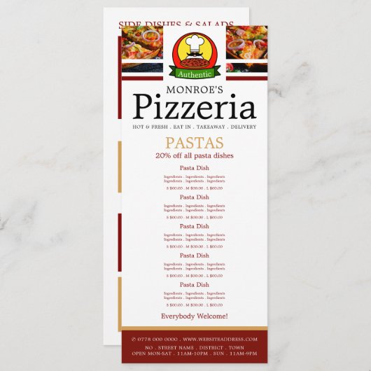 Pizza Restaurant, Pasta Slimline Menü Menükarte (Vorne/Hinten)