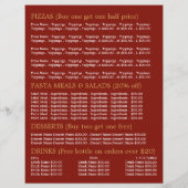 Pizza Restaurant, Pizzeria Menu Werbung Flyer (Hinten)