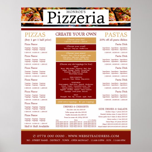 Pizza Restaurant, Pizzeria Poster (Vorne)