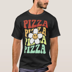 Pizza Retro Sonnenblumen Lächeln Gesicht bunt Vint T-Shirt