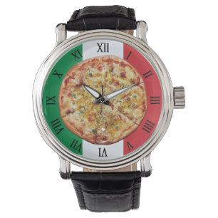 Pizza - Roman Numerals Italian Flag Armbanduhr
