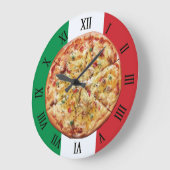Pizza - Roman Numerals Italian Flag Große Wanduhr (Winkel)