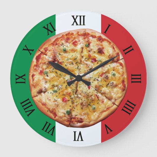 Pizza - Roman Numerals Italian Flag Große Wanduhr (Vorderseite)