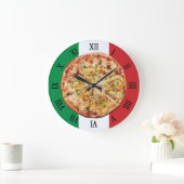 Pizza - Roman Numerals Italian Flag Große Wanduhr (Zuhause)
