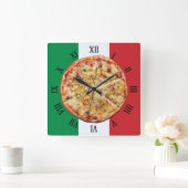 Pizza ~ römische Zahlen ~ italienische Flagge ~ Quadratische Wanduhr (Zuhause)