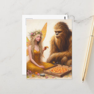 Pizza Sasquatch und die Fairy Postkarte