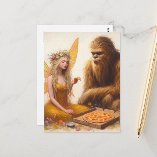 Pizza Sasquatch und die Fairy Postkarte (Vorderseite/Rückseite Beispiel)