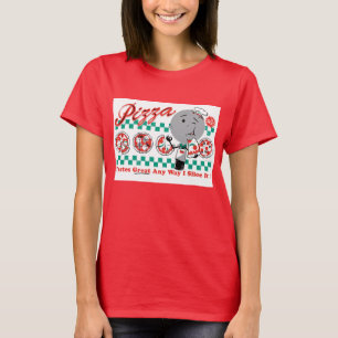 Pizza-Schneidmaschine-Retro Damen-Wecker T-Shirt