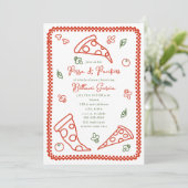 Pizza & Schnuller Sketch Doodle Neutral Baby Dusch Einladung (Stehend Vorderseite)