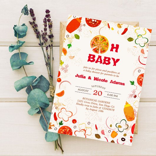 Pizza & Schnullers Barbeque Baby Dusche Einladung