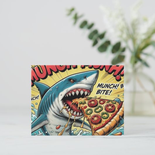 Pizza Shark Munch Munch Postkarte (Stehend Vorderseite)